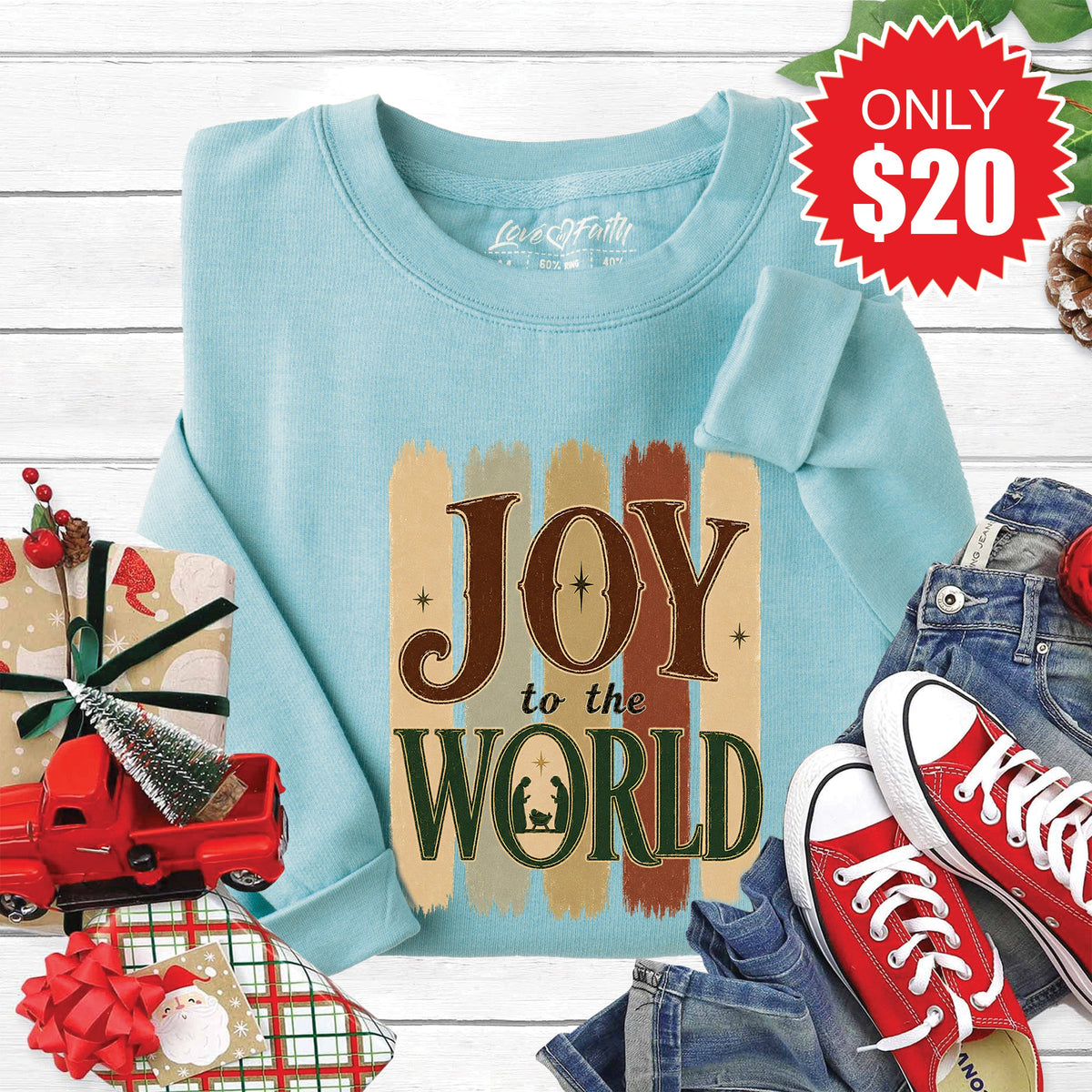 Joy To The World Sweatshirt - Heather Lagoon - 20 product image 1