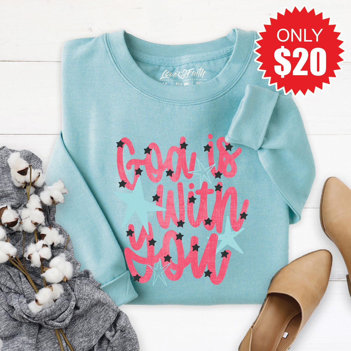 God Is With You Sweatshirt - Heather Lagoon - 20 product image 1
