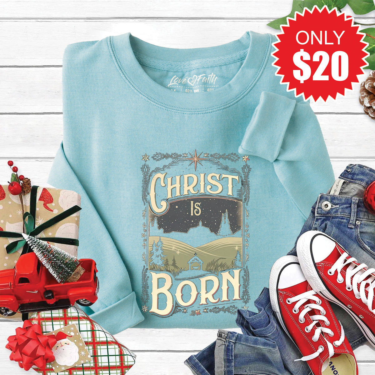 Christ Is Born Sweatshirt - Heather Lagoon - 20 product image 1