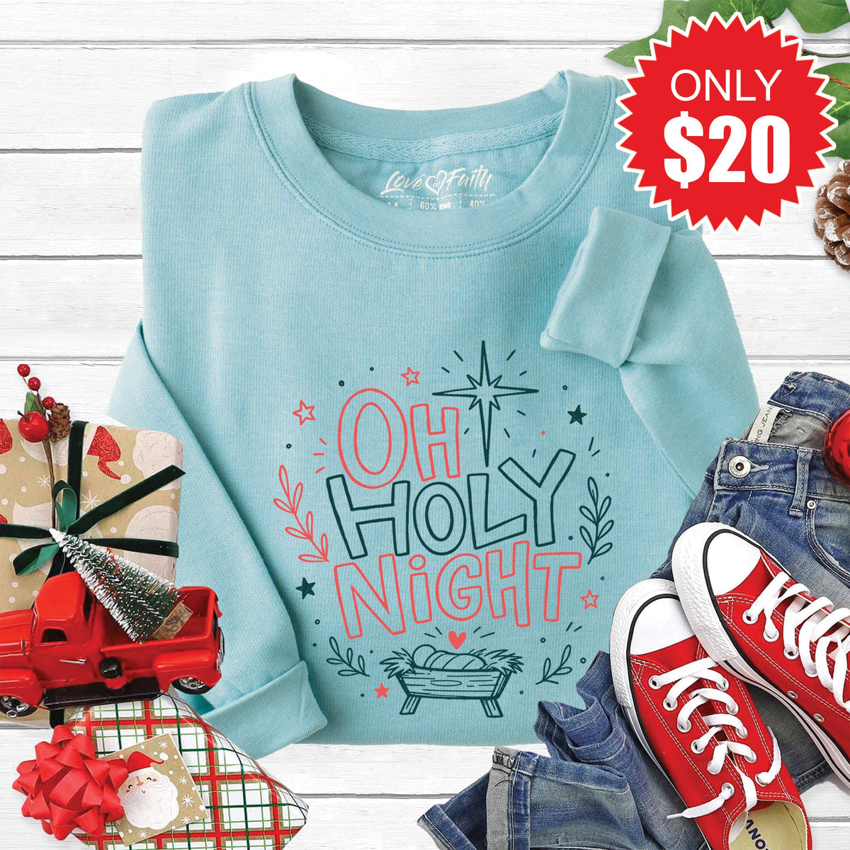 Oh Holy Night Sweatshirt - Heather Lagoon - 20 product image 1