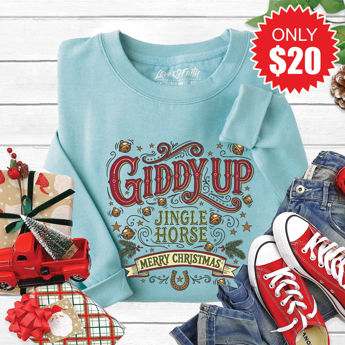Jingle Horse Sweatshirt - Heather Lagoon - 20 product image 1