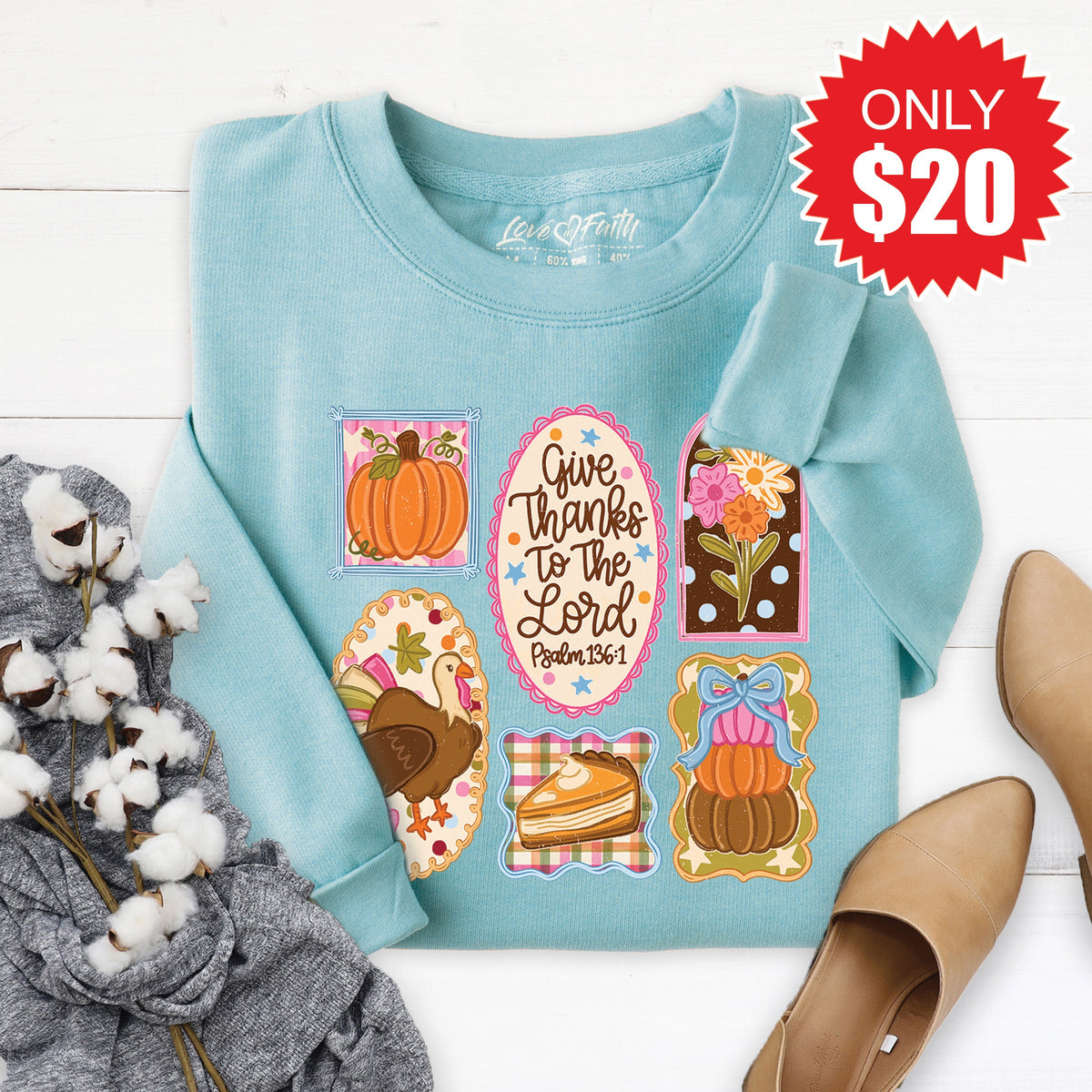 Give Thanks Sweatshirt - Heather Lagoon - 20 product image 1