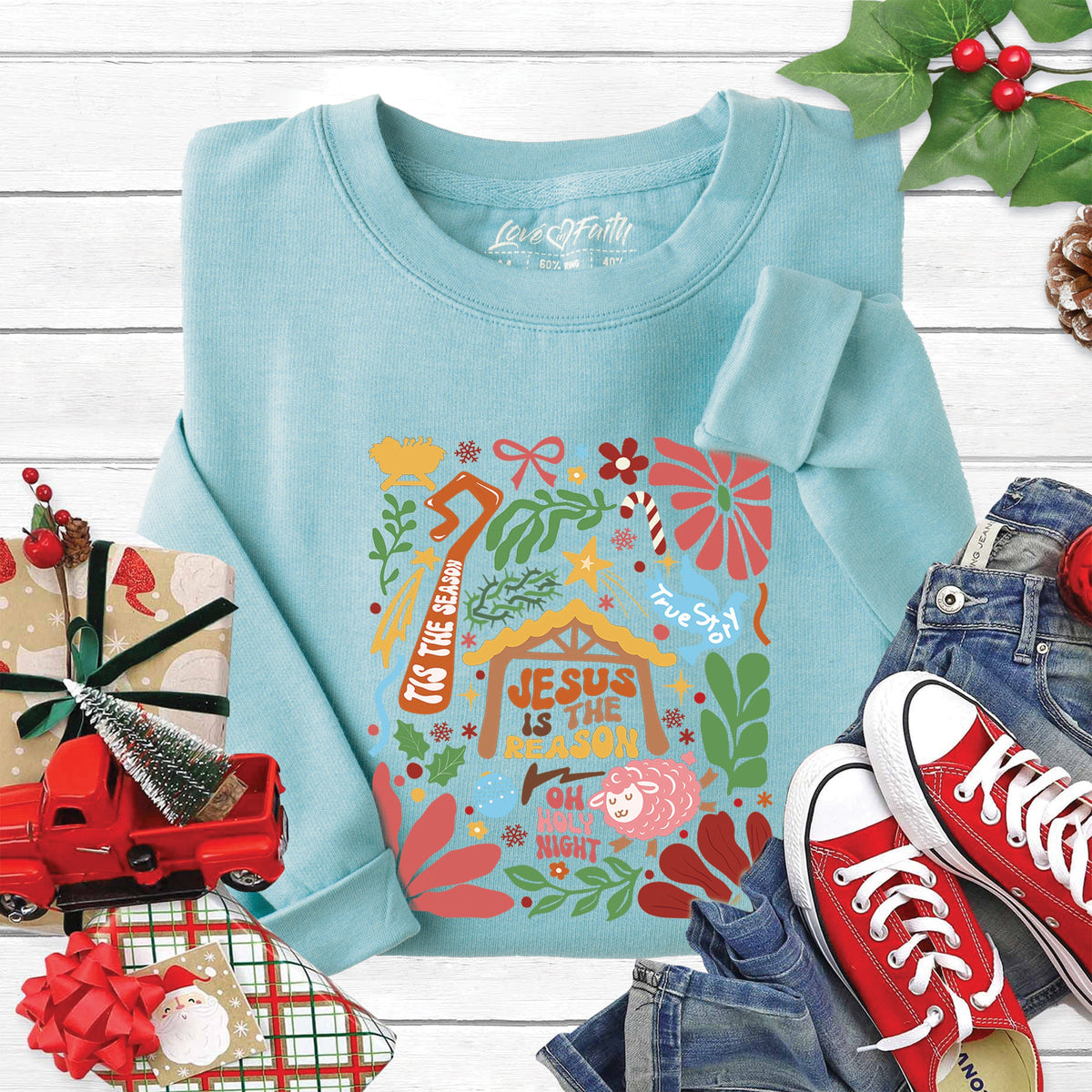 Jesus Is The Reason Sweatshirt - Heather Lagoon - 20 product image 1