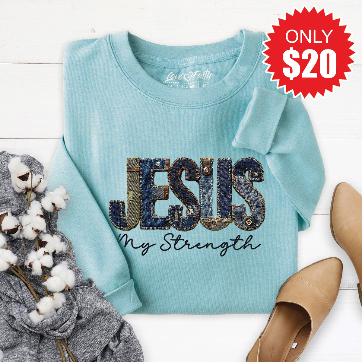 Jesus Is My Strength Sweatshirt - Heather Lagoon - 20 product image 1