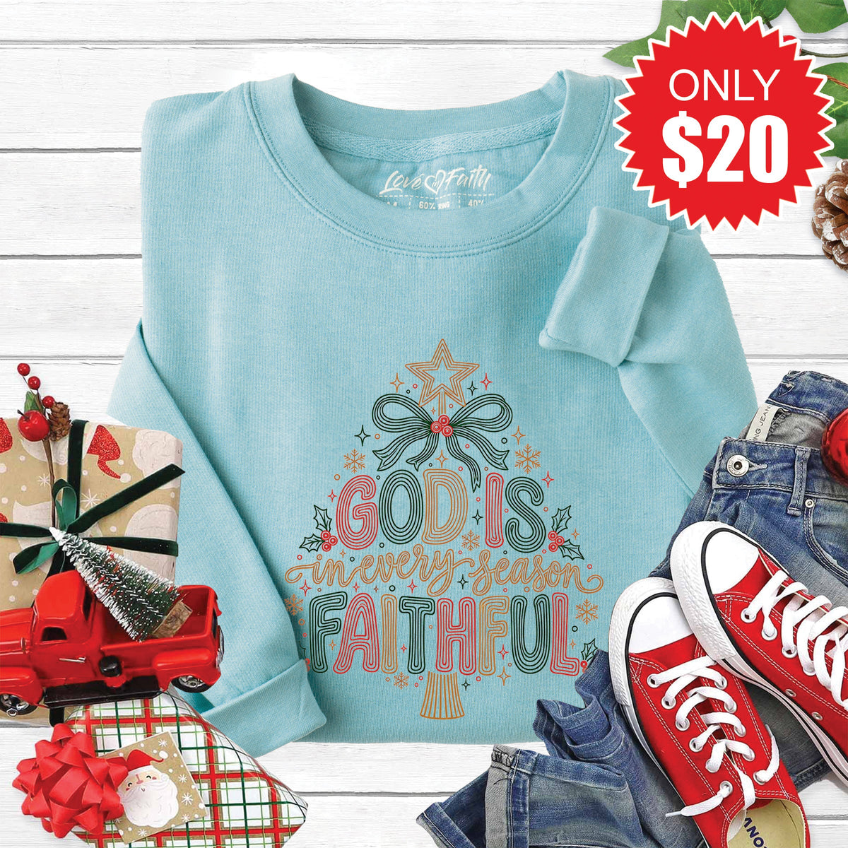 God Is Faithful Sweatshirt - Heather Lagoon - 20 product image 1