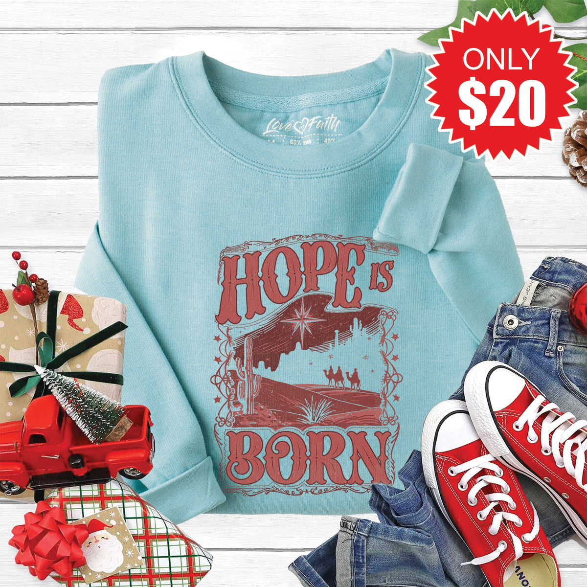 Hope Is Born Sweatshirt - Heather Lagoon - 20 product image 1