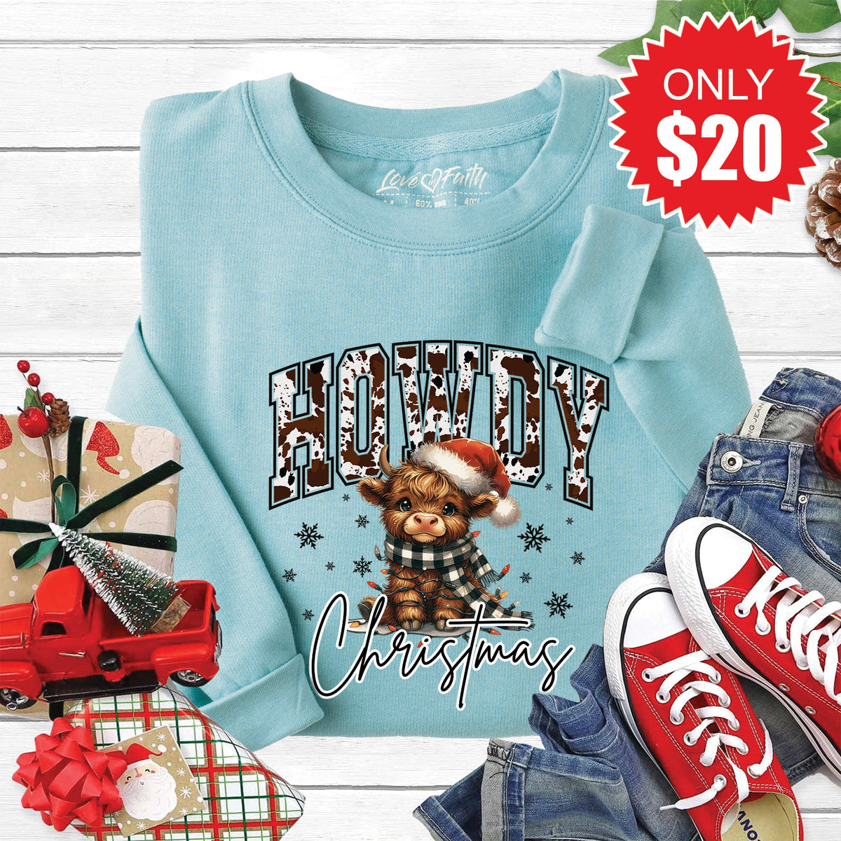 Howdy Christmas Sweatshirt - Heather Lagoon - 20 product image 1