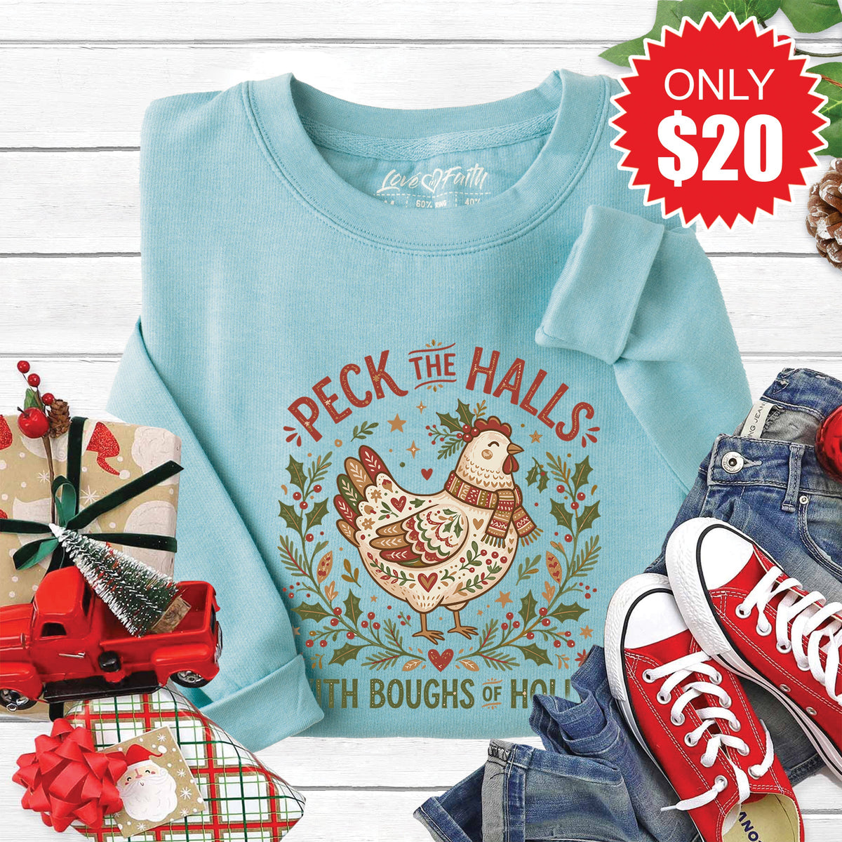 Peck the Halls Sweatshirt - Heather Lagoon - 20 product image 1