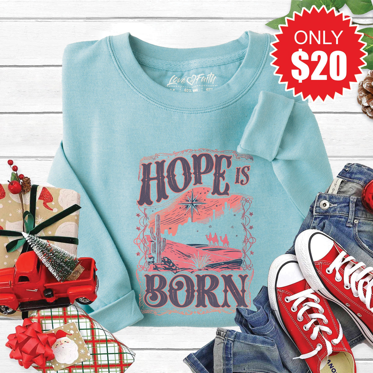 Hope Is Born Sweatshirt - Heather Lagoon - 20 product image 1