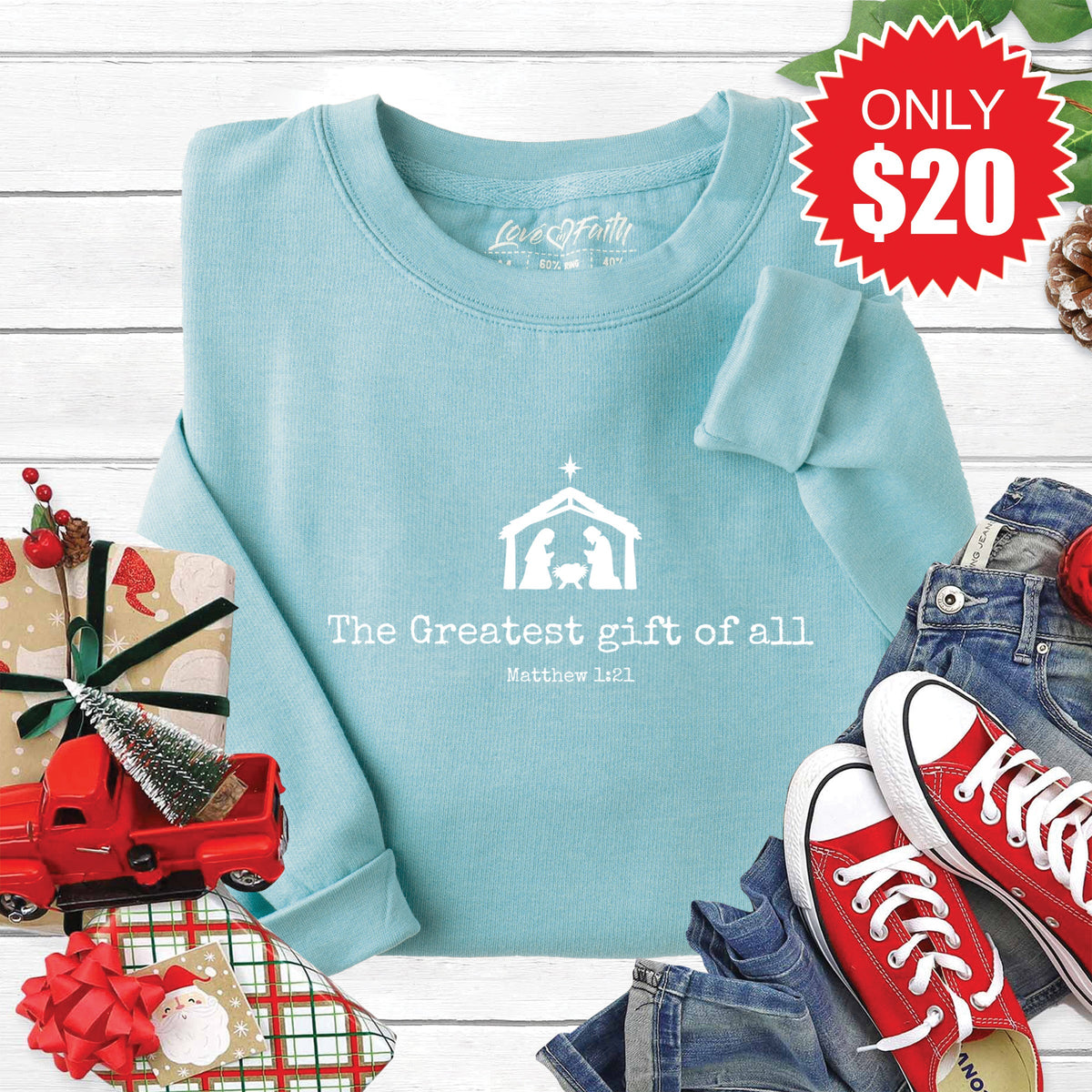 Greatest Gift Sweatshirt - Heather Lagoon - 20 product image 1