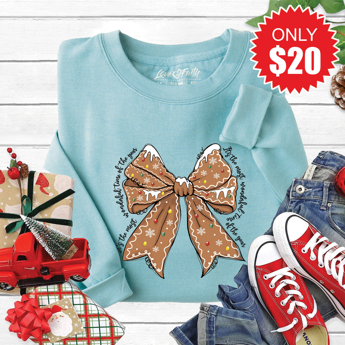 Gingerbread Bow Sweatshirt - Heather Lagoon - 20 product image 1