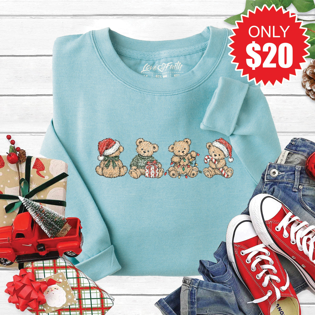 Christmas Bears Sweatshirt - Heather Lagoon - 20 product image 1