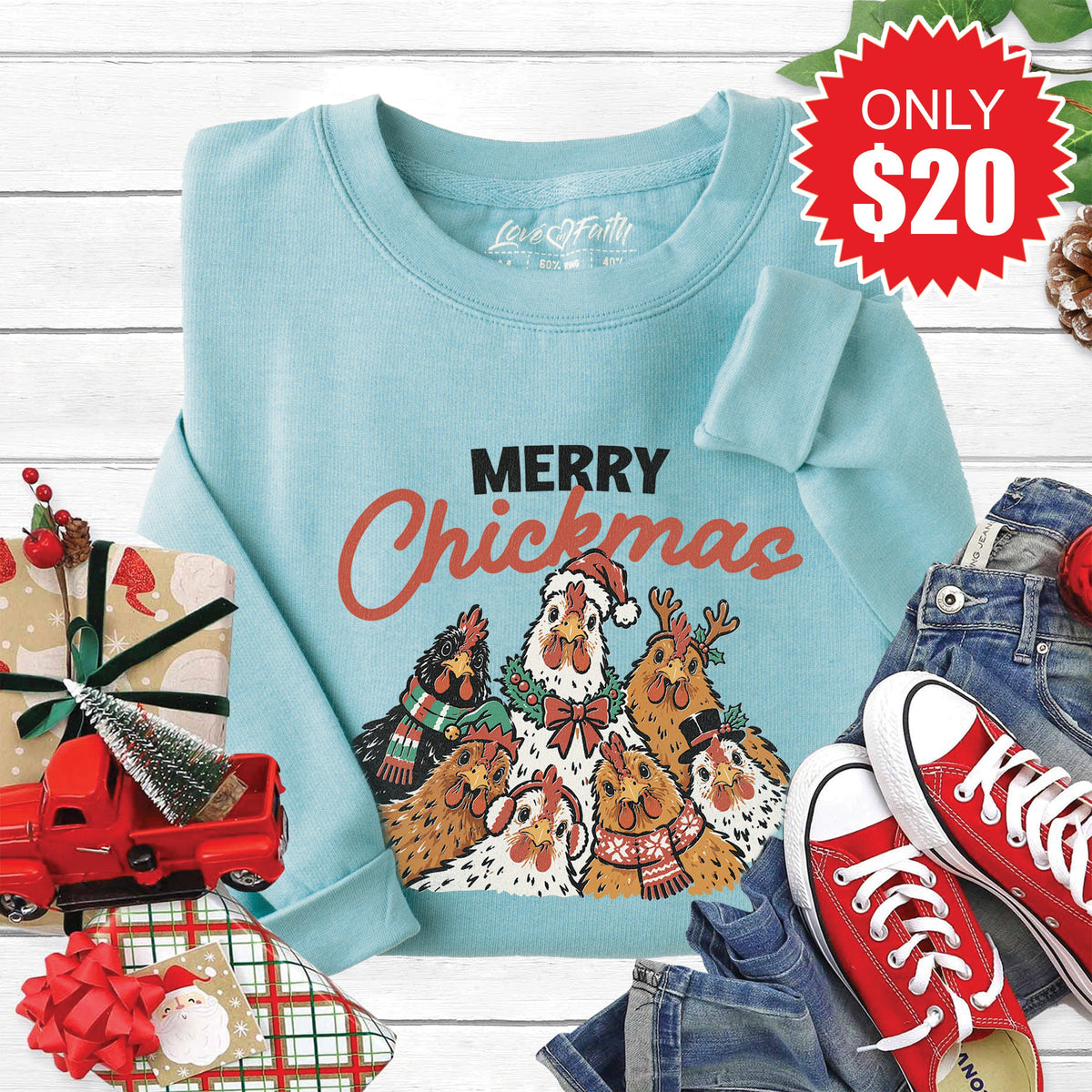 Merry Chickmas Sweatshirt - Heather Lagoon - 20 product image 1