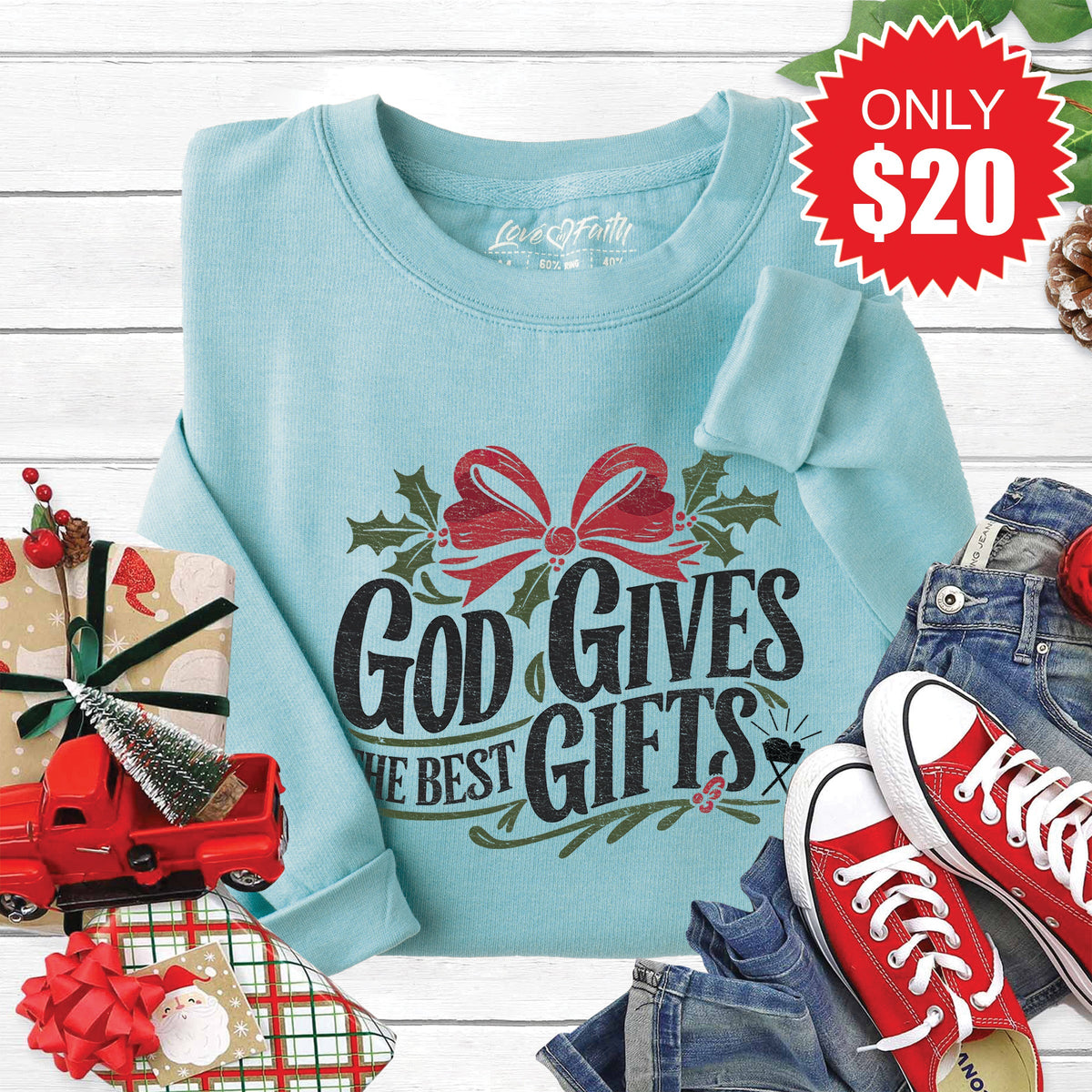 God Gives The Best Gifts Sweatshirt - Heather Lagoon - 20 product image 1