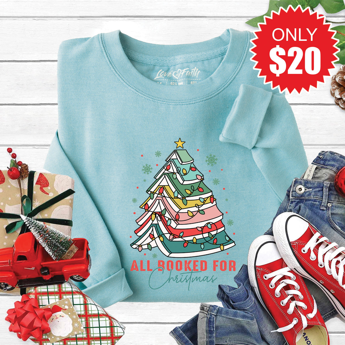 All Booked for Christmas Sweatshirt - Heather Lagoon - 20 product image 1