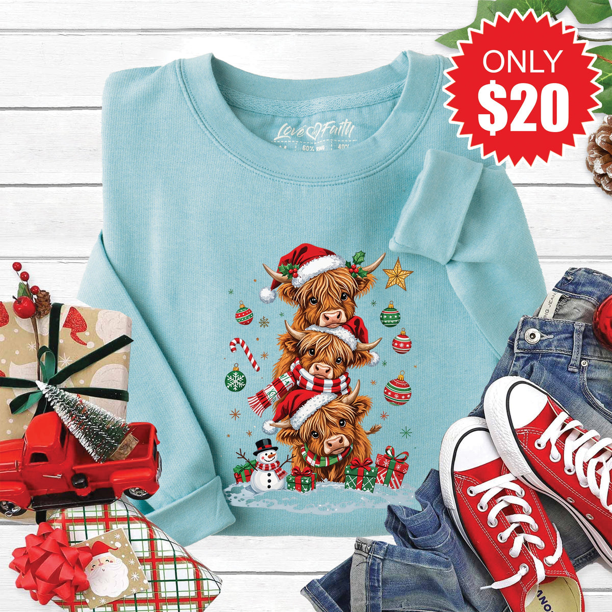 Christmas Cows Sweatshirt - Heather Lagoon - 20 product image 1
