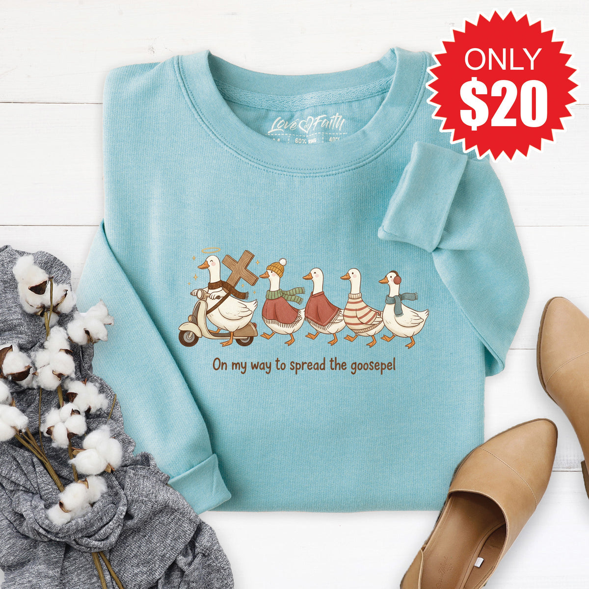 Spread The Goosepel Sweatshirt - Heather Lagoon - 20 product image 1