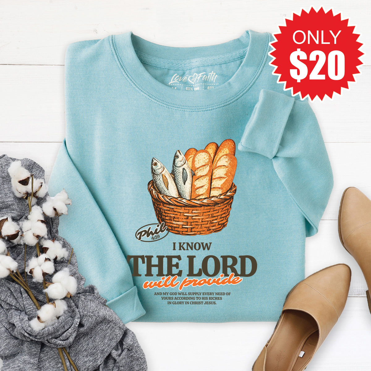 The Lord Will Provide Sweatshirt - Heather Lagoon - 20 product image 1