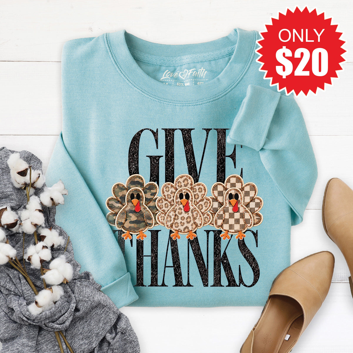Give Thanks Sweatshirt - Heather Lagoon - 20 product image 1