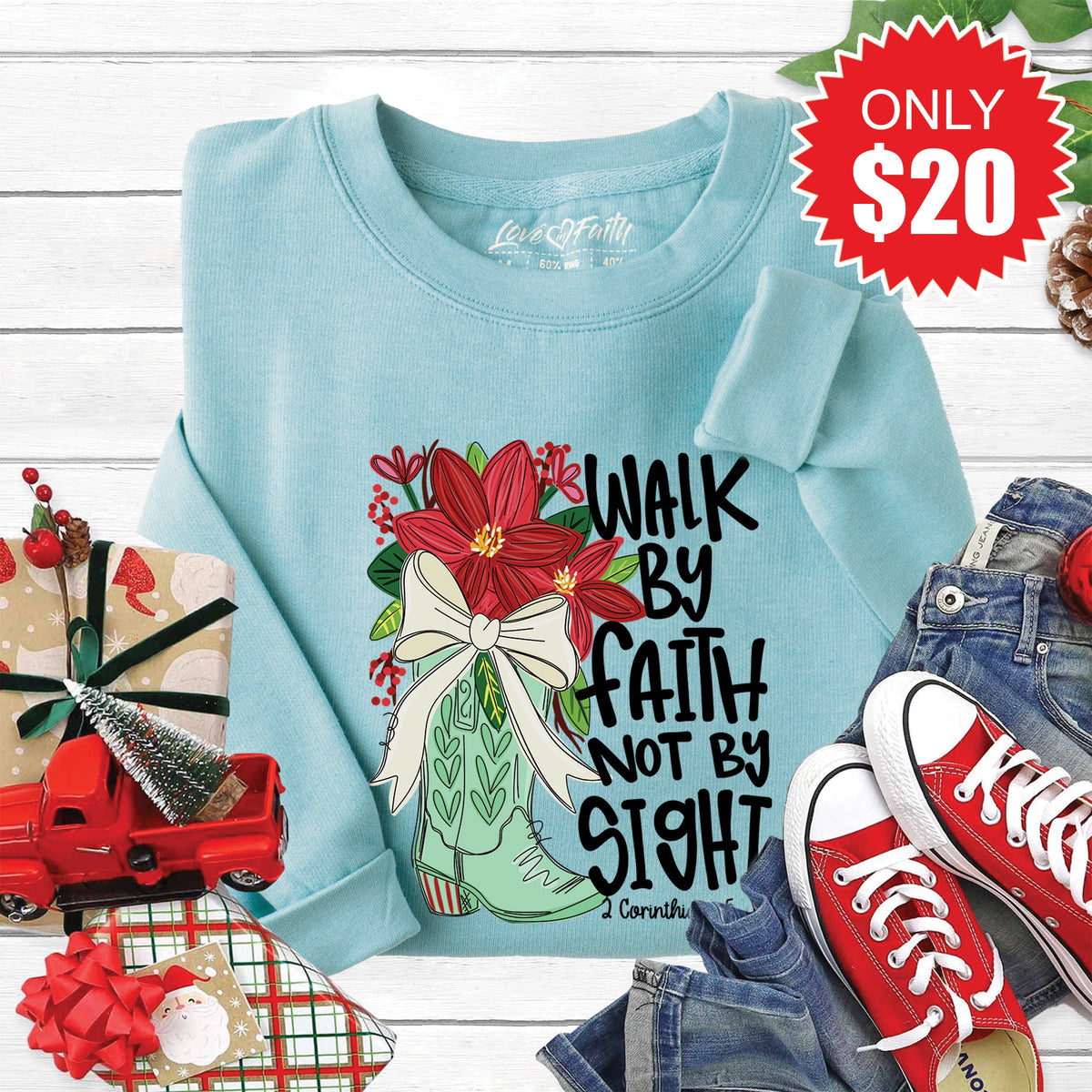 Walk By Faith Sweatshirt - Heather Lagoon - 20 product image 1