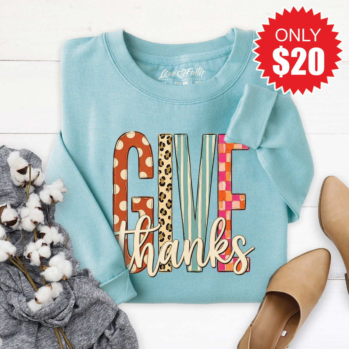 Give Thanks Sweatshirt - Heather Lagoon - 20 product image 1