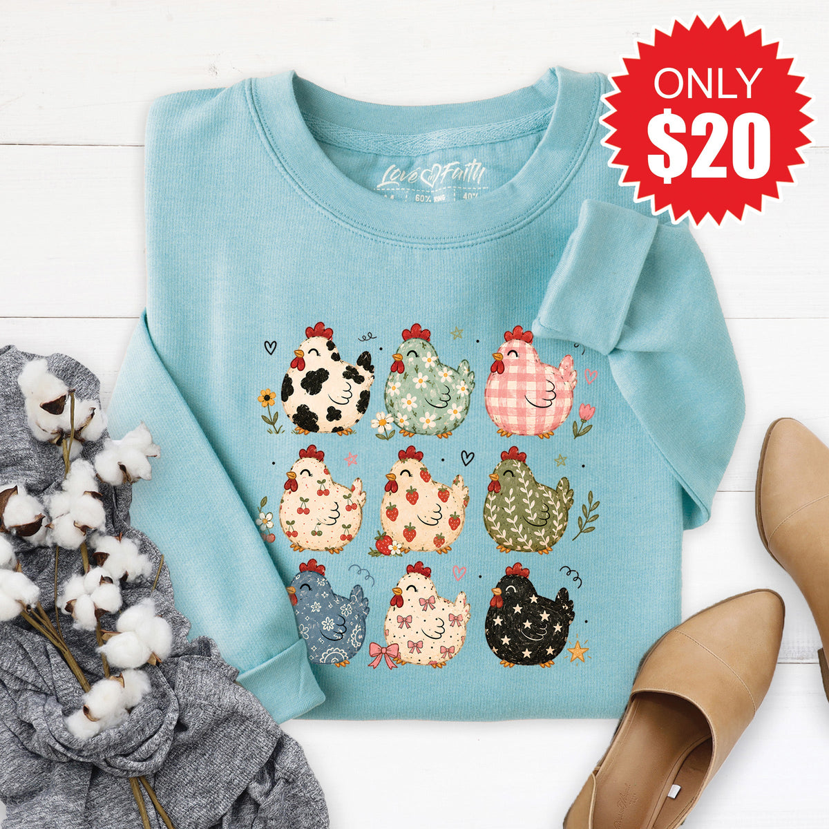 Chickens Sweatshirt - Heather Lagoon - 20 product image 1