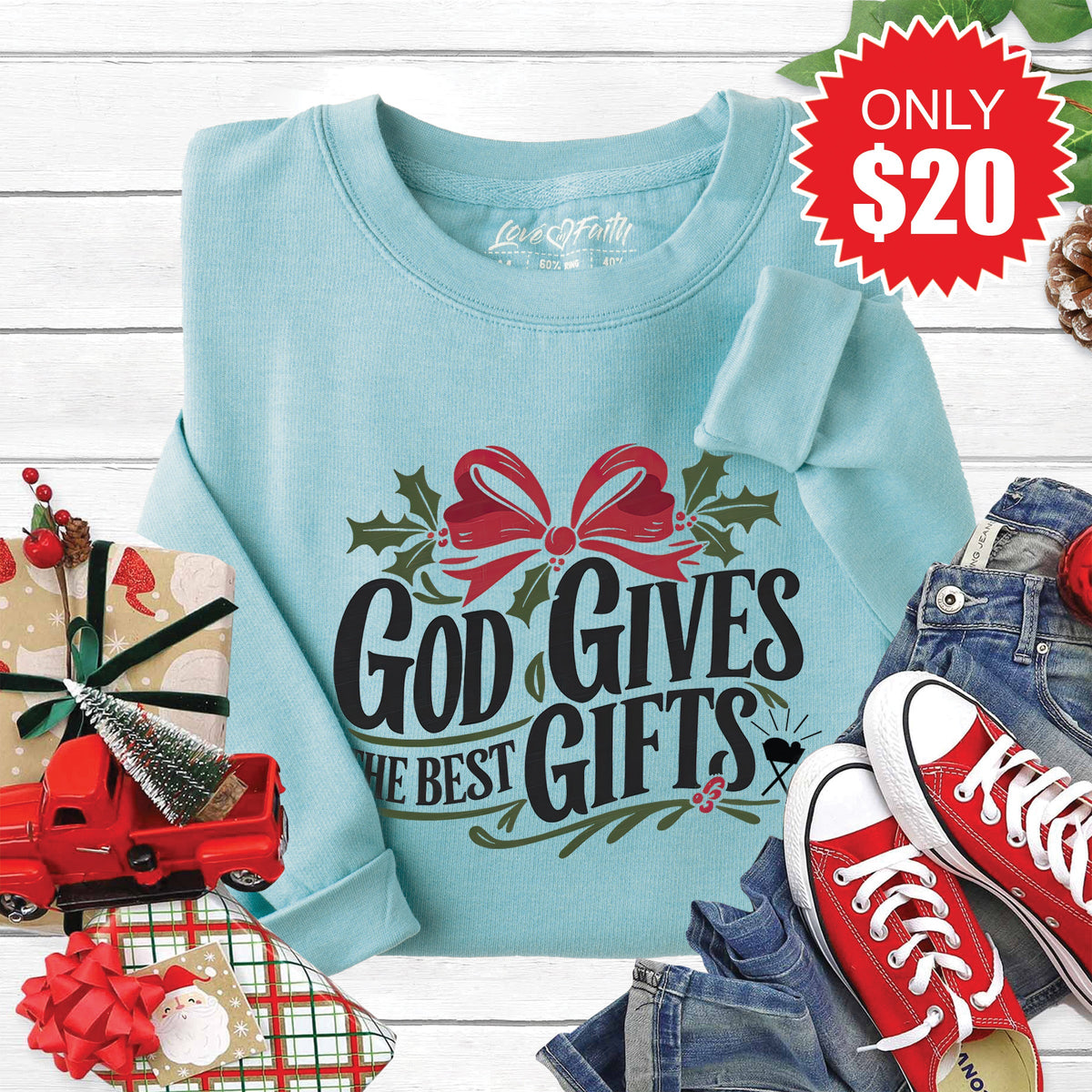 God Gives The Best Gifts Sweatshirt - Heather Lagoon - 20 product image 1