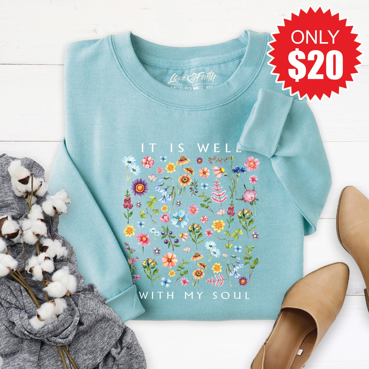 It Is Well Sweatshirt - Heather Lagoon - 20 product image 1