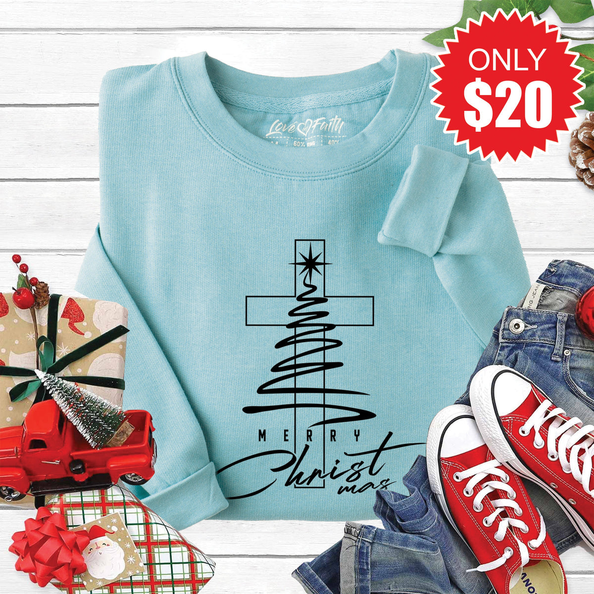 Merry Christmas Sweatshirt - Heather Lagoon - 20 product image 1