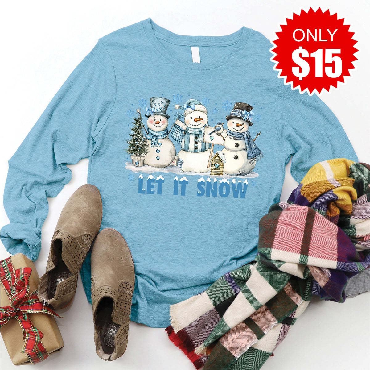 Let It Snow Long Sleeve - Heather Lagoon - 15 product image 1