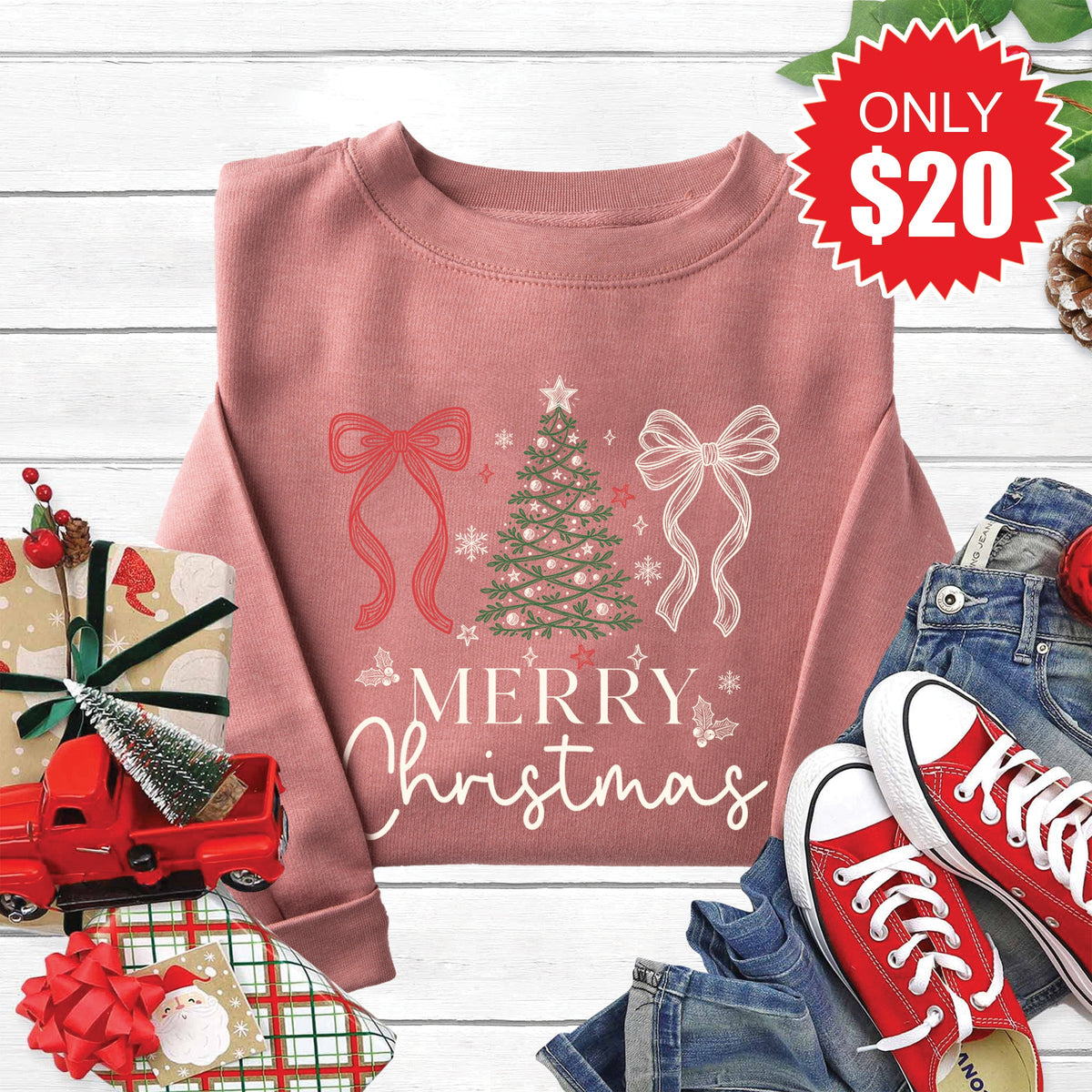 Merry Christmas Sweatshirt - Heather Mauve - 20 product image 1