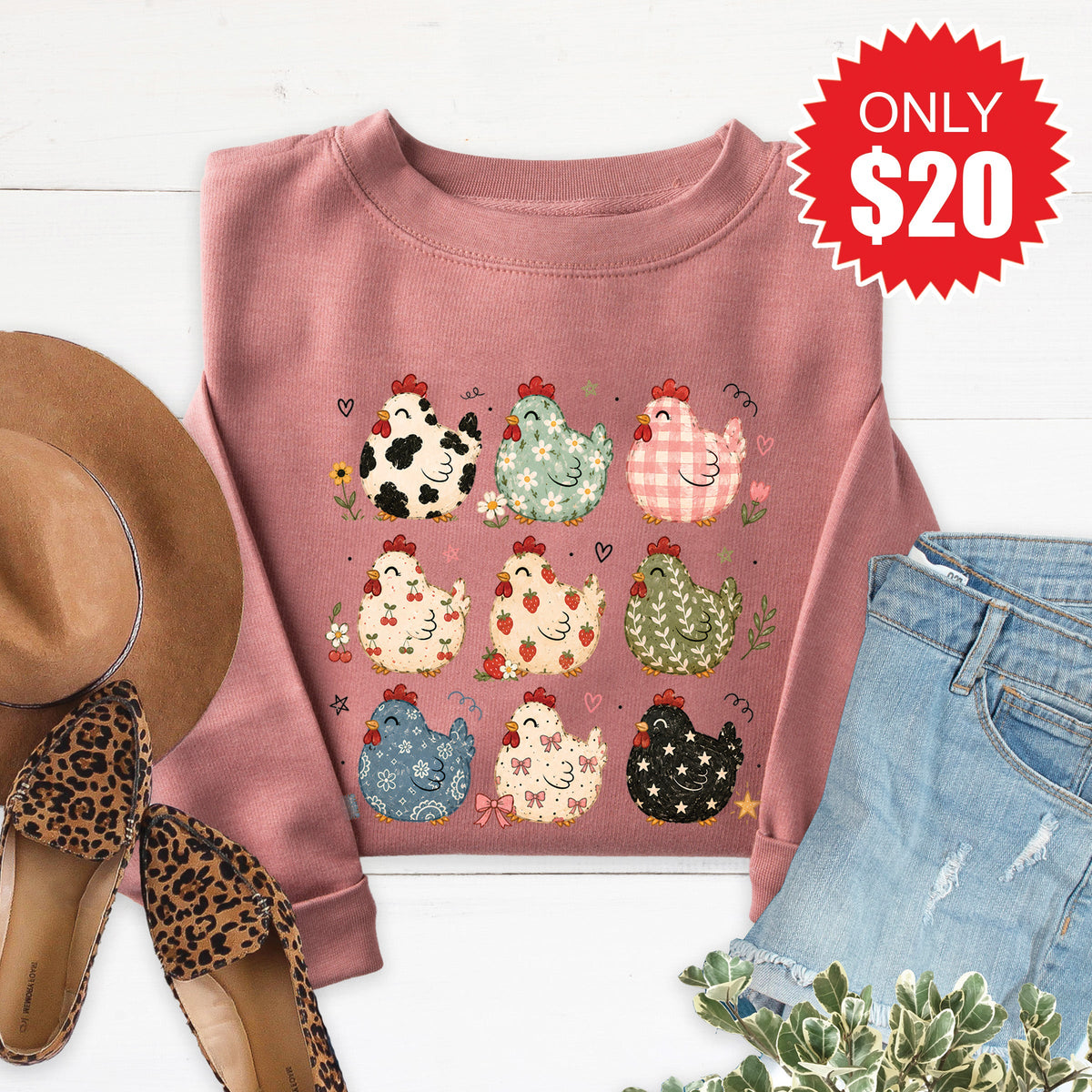 Chickens Sweatshirt - Heather Mauve - 20 product image 1