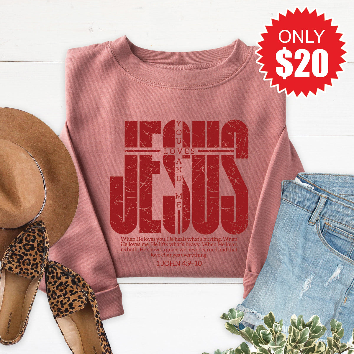 Jesus Loves You and Me Sweatshirt - Heather Mauve - 20 product image 1