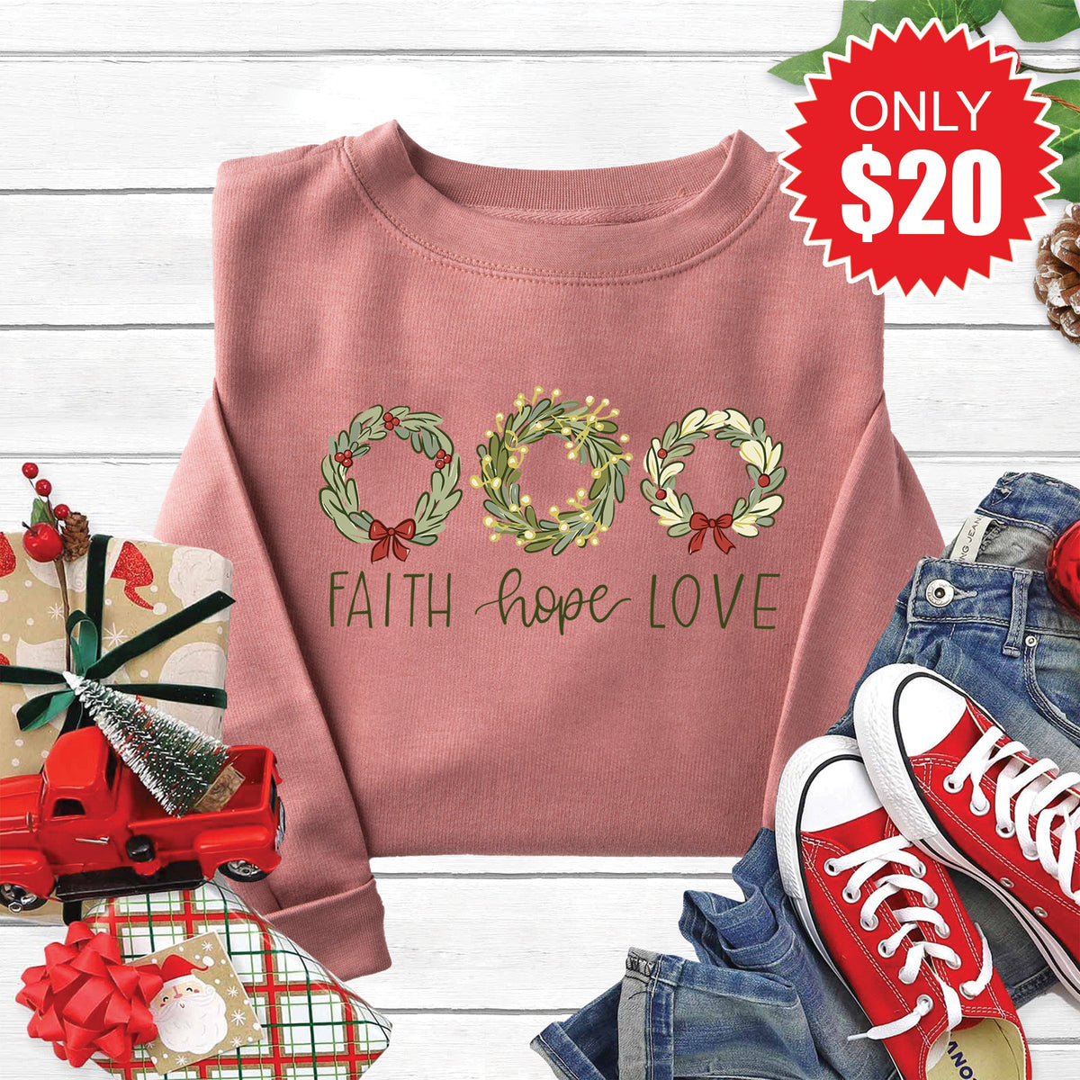 Faith Hope Love Sweatshirt - Heather Mauve - 20 product image 1