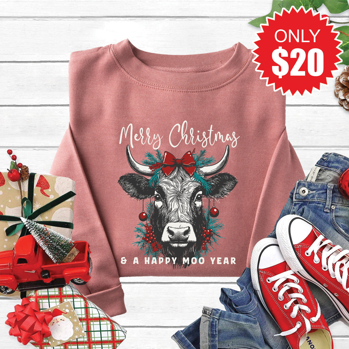 Happy Moo Year Sweatshirt - Heather Mauve - 20 product image 1