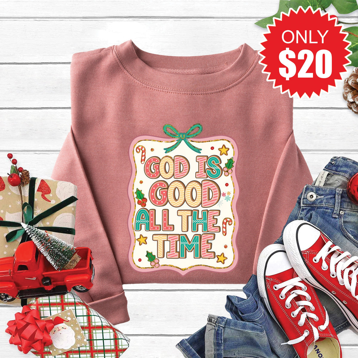 God Is Good Sweatshirt - Heather Mauve - 20 product image 1