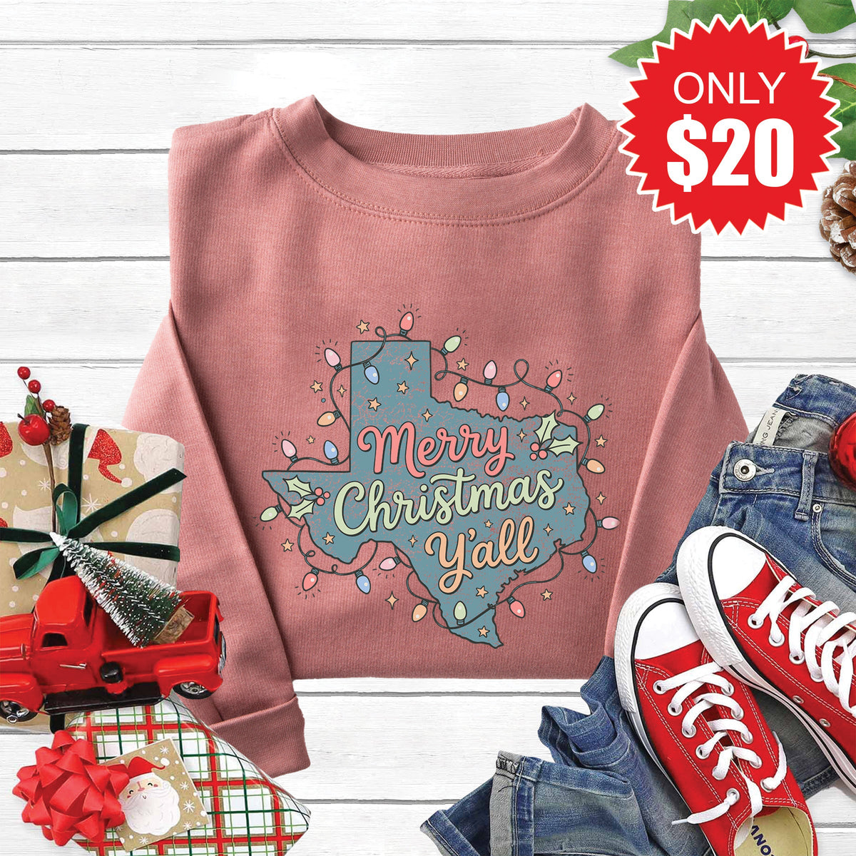 Texas Christmas Sweatshirt - Heather Mauve - 20 product image 1