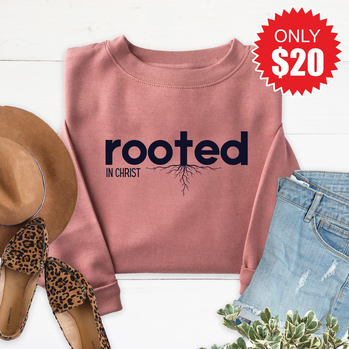Rooted In Christ Sweatshirt - Heather Mauve - 20 product image 1