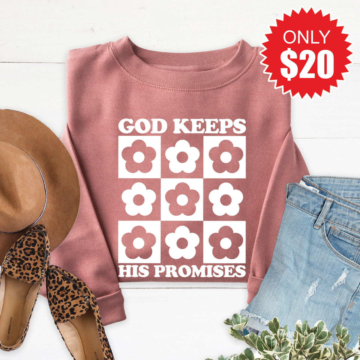 God Keeps His Promises Sweatshirt - Heather Mauve - 20 product image 1
