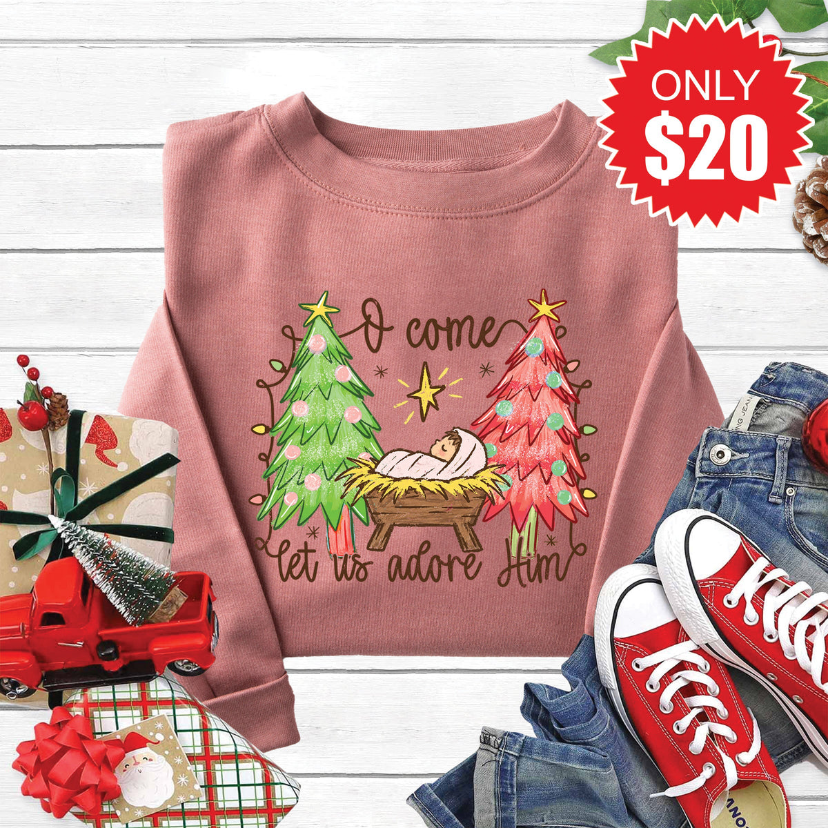 O Come Let Us Adore Him Sweatshirt - Heather Mauve - 20 product image 1