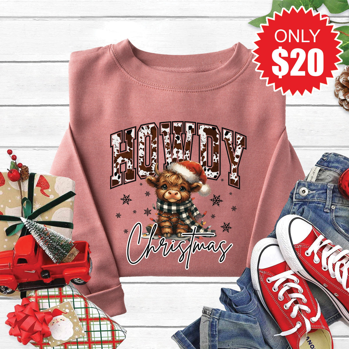 Howdy Christmas Sweatshirt - Heather Mauve - 20 product image 1