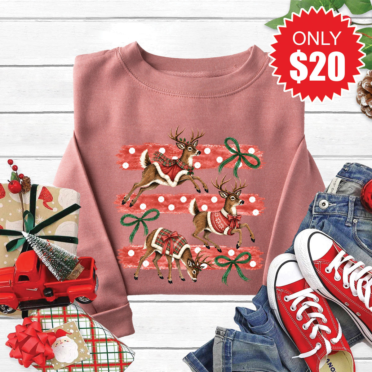 Reindeers Sweatshirt - Heather Mauve - 20 product image 1