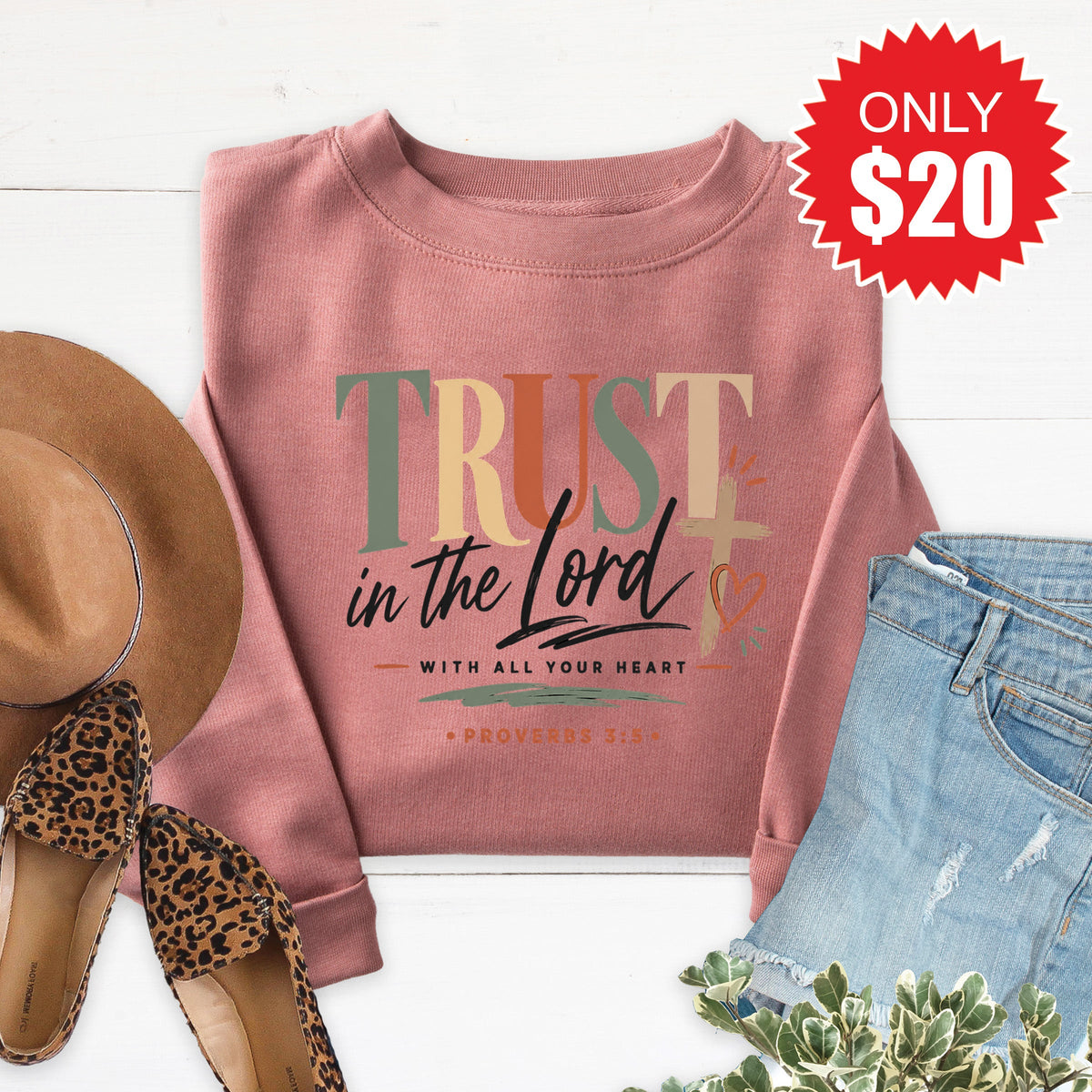 Trust In The Lord Sweatshirt - Heather Mauve - 20 product image 1