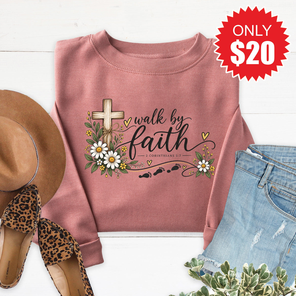 Walk By Faith Sweatshirt - Heather Mauve - 20 product image 1