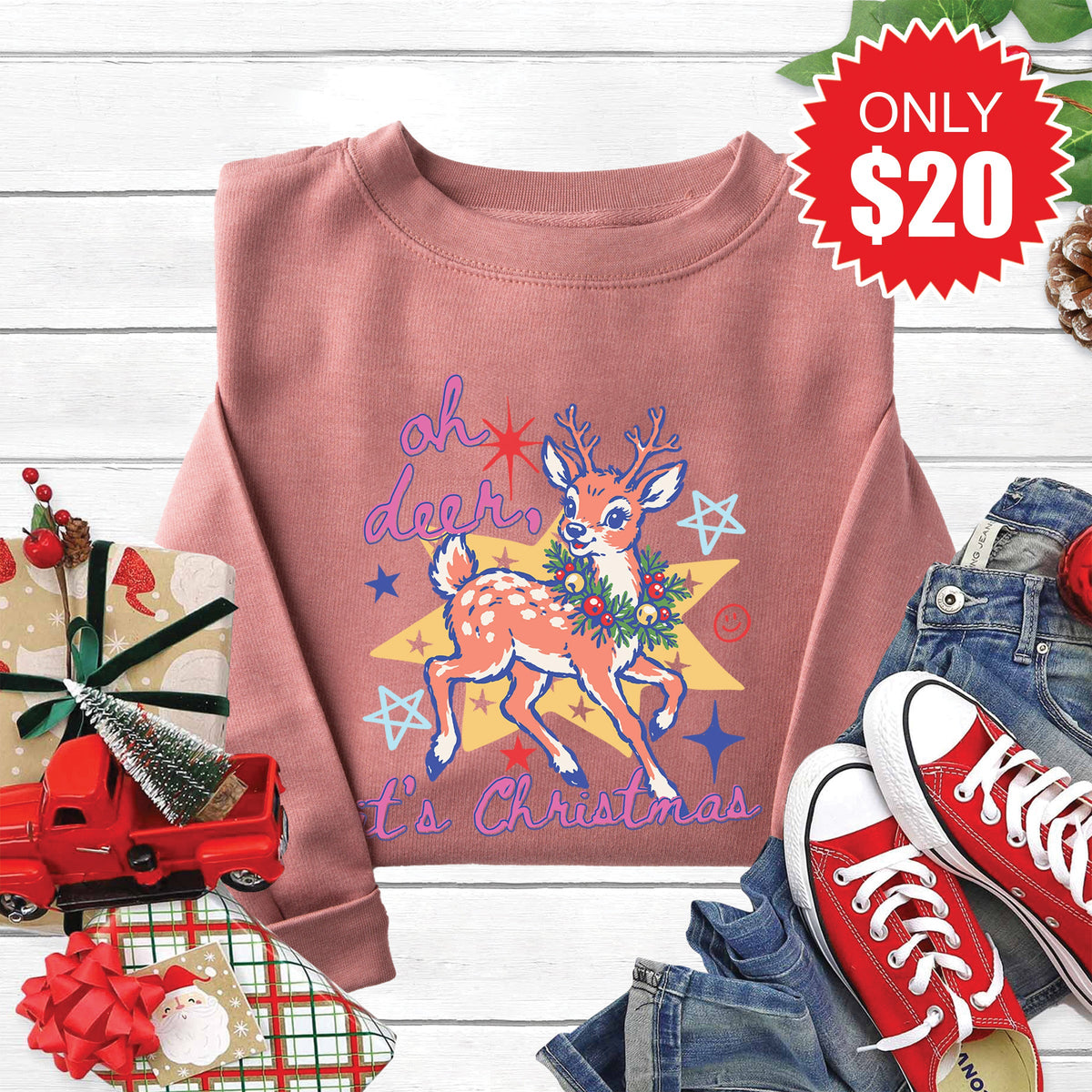 Deer, Its Christmas Sweatshirt - Heather Mauve - 20 product image 1