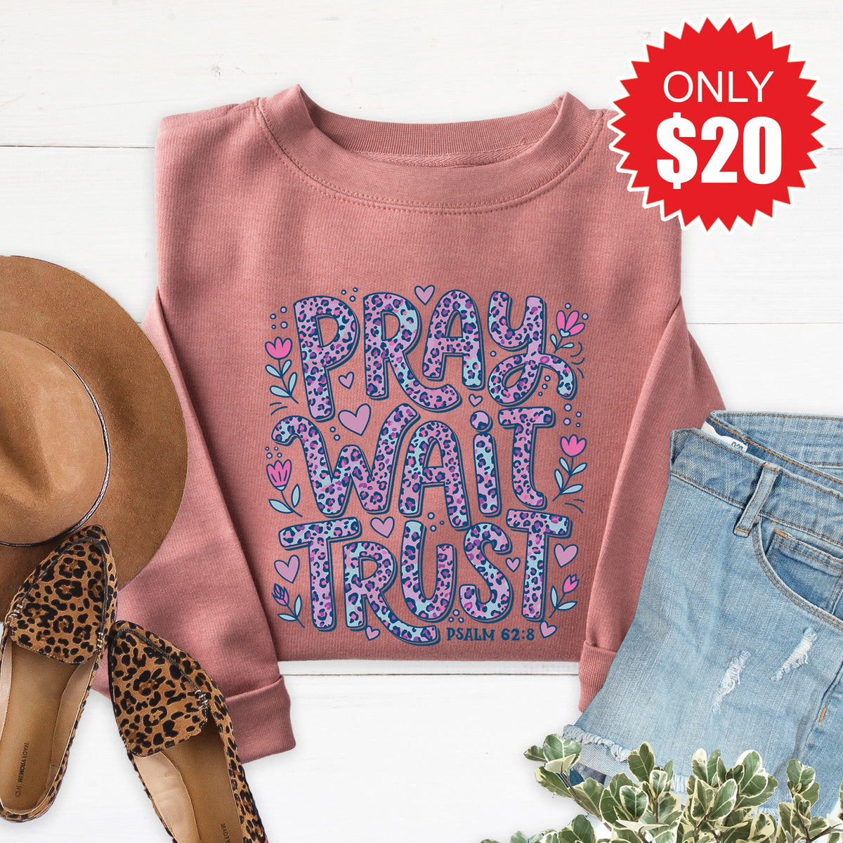 Pray Wait Trust Sweatshirt - Heather Mauve - 20 product image 1
