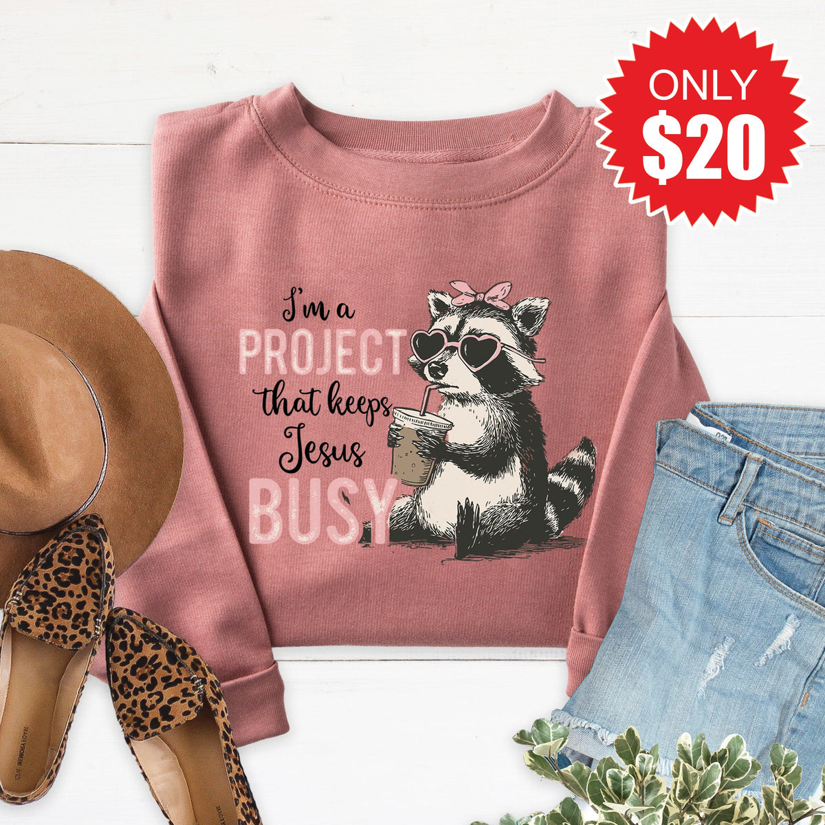 Keeps Jesus Busy Sweatshirt - Heather Mauve - 20 product image 1
