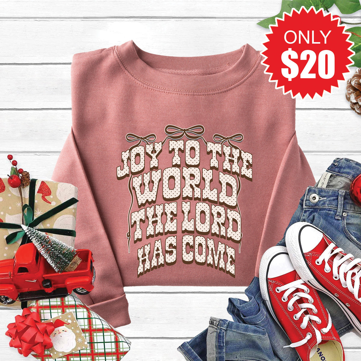 Joy To The World Sweatshirt - Heather Mauve - 20 product image 1
