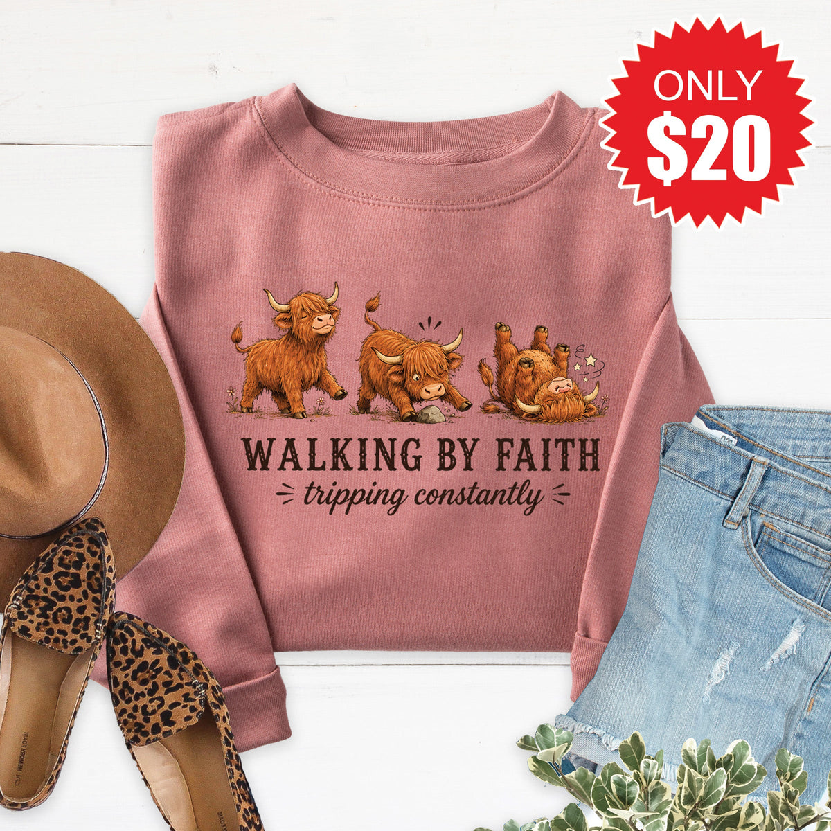 Walking By Faith Sweatshirt - Heather Mauve - 20 product image 1