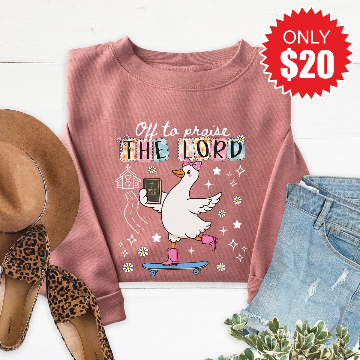 Off To Praise The Lord Sweatshirt - Heather Mauve - 20 product image 1